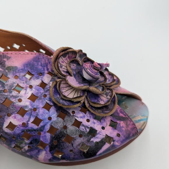 L'artiste Lovella Tidye Floral Sandals 36 Purple Boho Peep Toe Hippie Fairycore - Picture 11 of 12